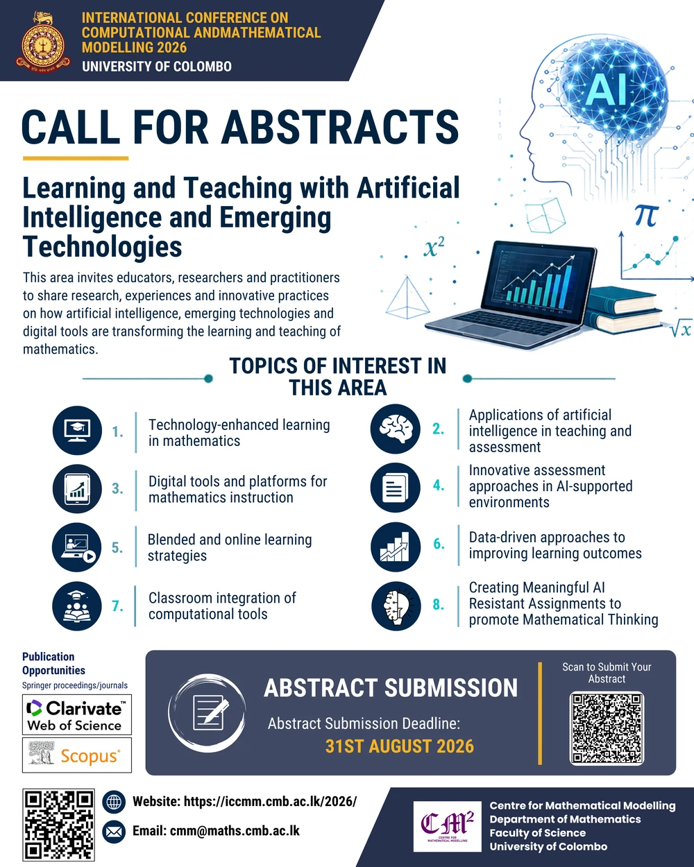 ICCMM 2026 call for abstracts poster for Learning and Teaching with Artificial Intelligence and Emerging Technologies
