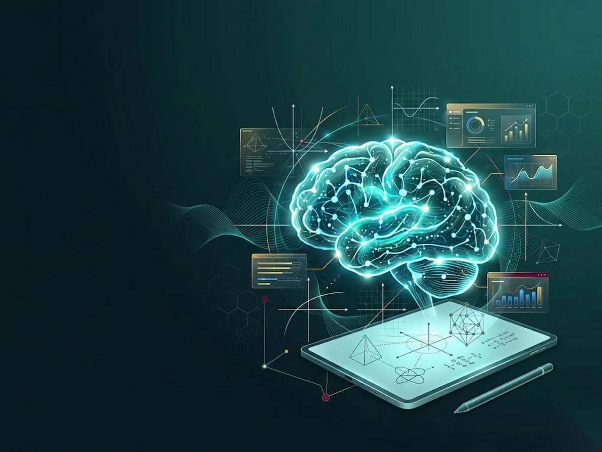 Abstract visualization of mathematics education, artificial intelligence, digital learning and teaching