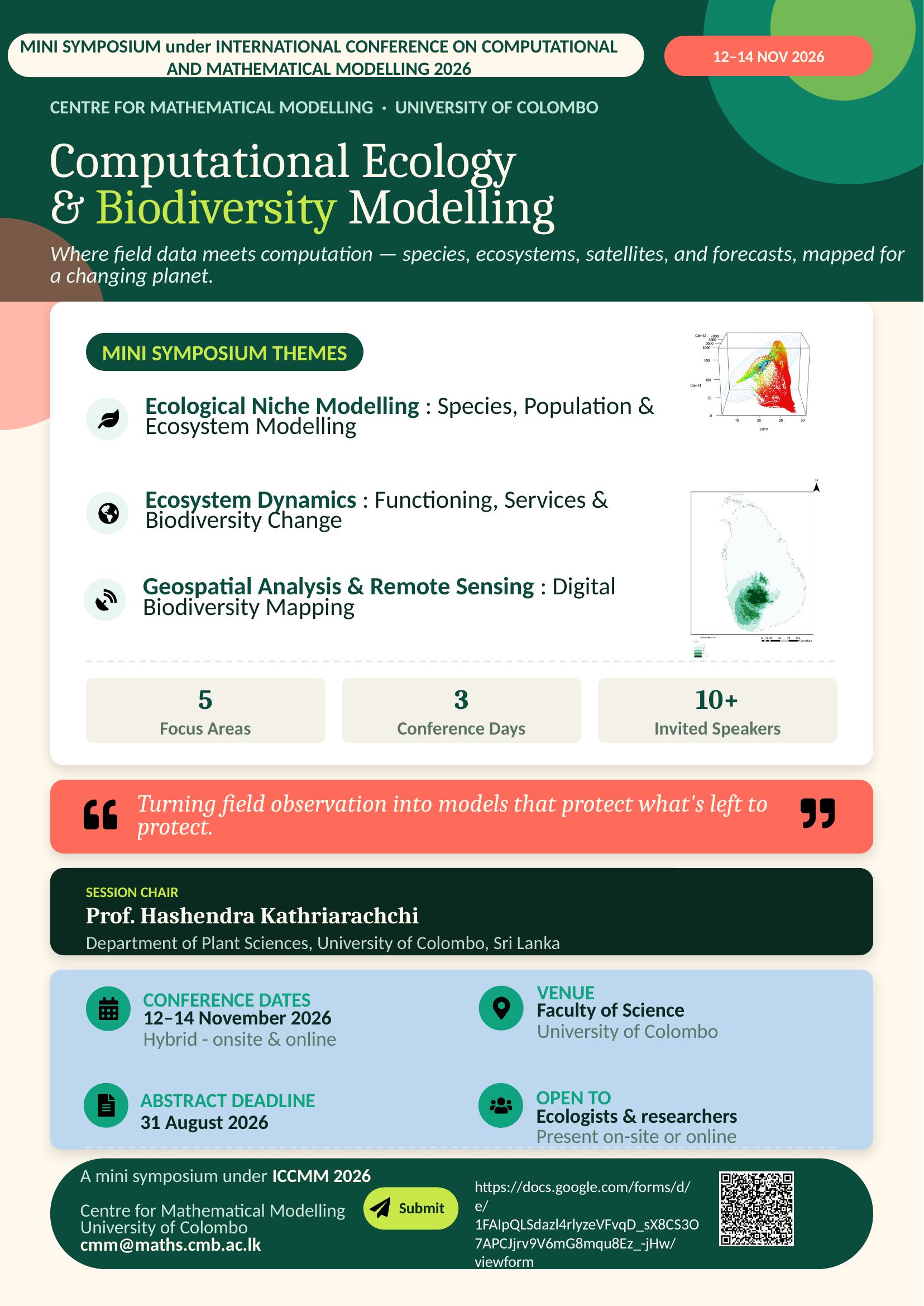 Official flyer for the ICCMM 2026 Mini Symposium on Computational Ecology and Biodiversity Modelling